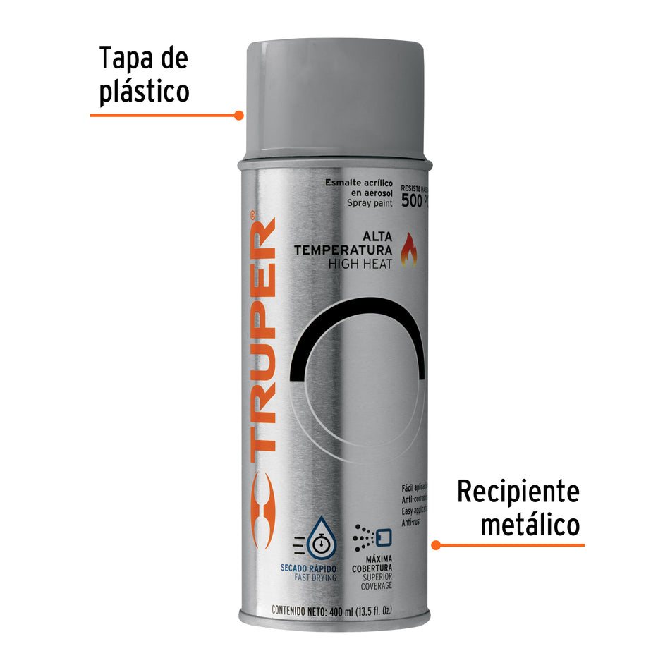 Pintura en aerosol alta temp,aluminio,bote tradicional,400ml Caja con 6, 102853