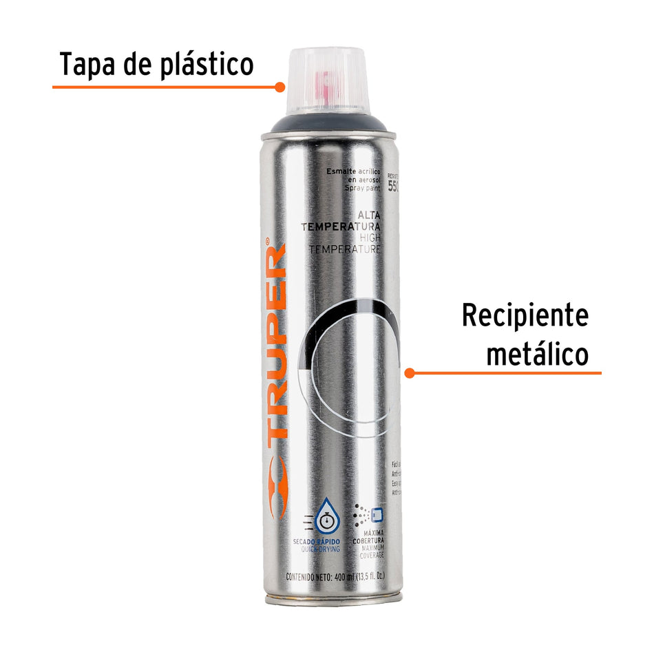 Pintura en aerosol alta temp. bote esbelto, aluminio,400ml Caja con 4, 18071