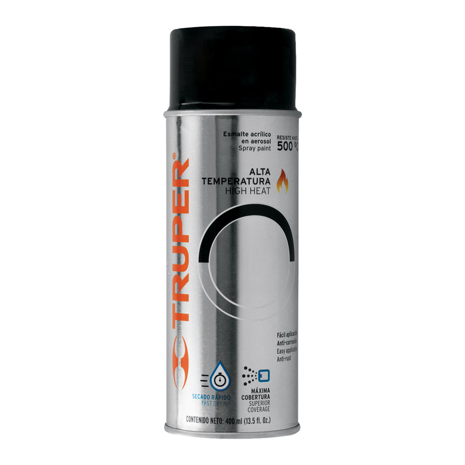 Pintura en aerosol alta temp, negro, bote tradicional, 400ml Caja con 6, 102852