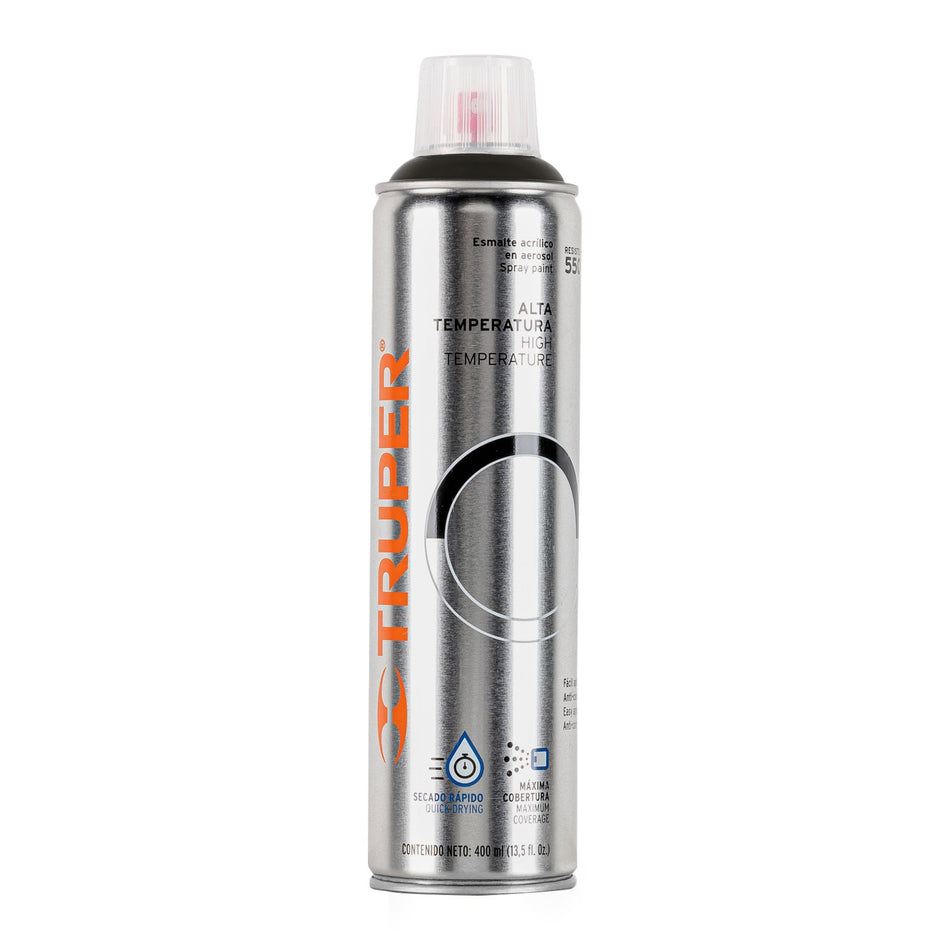 Pintura en aerosol alta temp. bote esbelto, negro, 400 ml Caja con 4, 18070