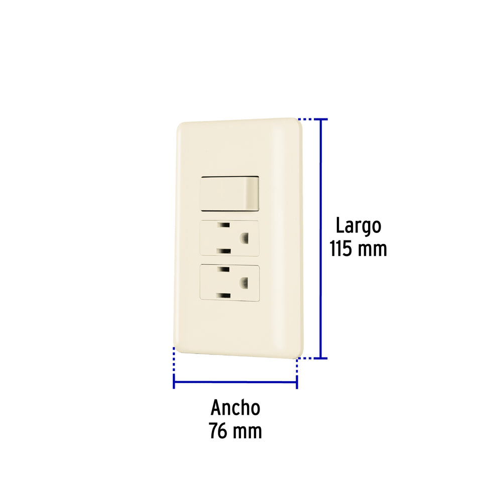 Placa armada interruptor y 2 contactos, marfil, Basic Caja con 10, 26633