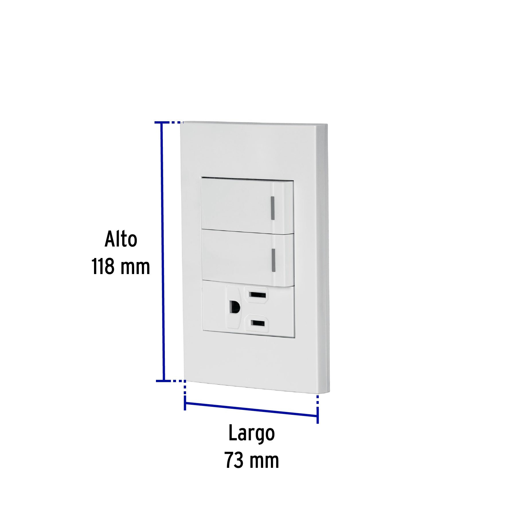 Placa armada 2 interruptores,1 contacto,1mod,Española,blanco, 45597