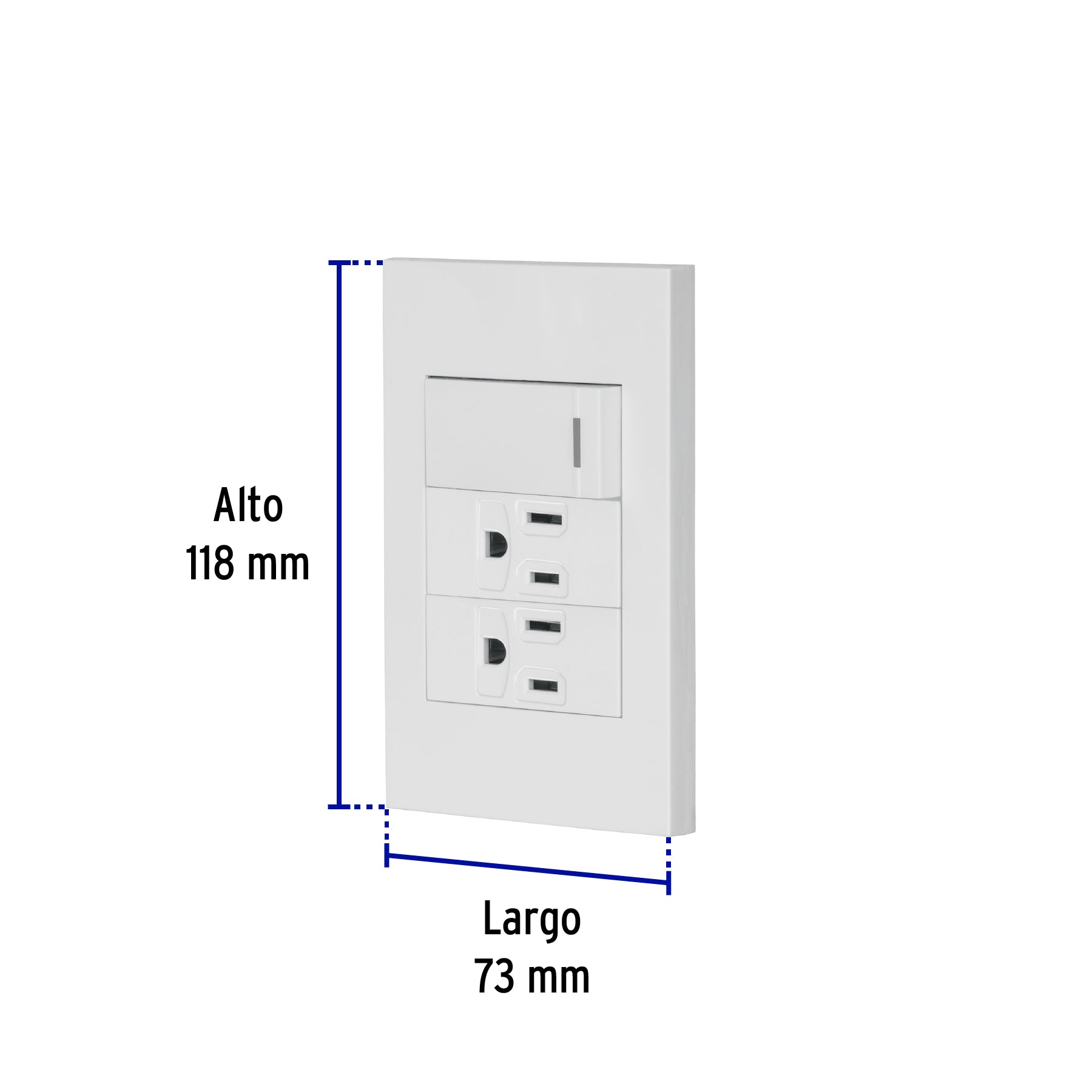 Placa armada 1 interruptor, 2 contactos,1mod,Española,blanco, 45594