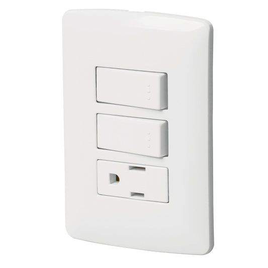 Placa armada contacto 2 interruptores,blanco, línea Italiana Caja con 3, 46456