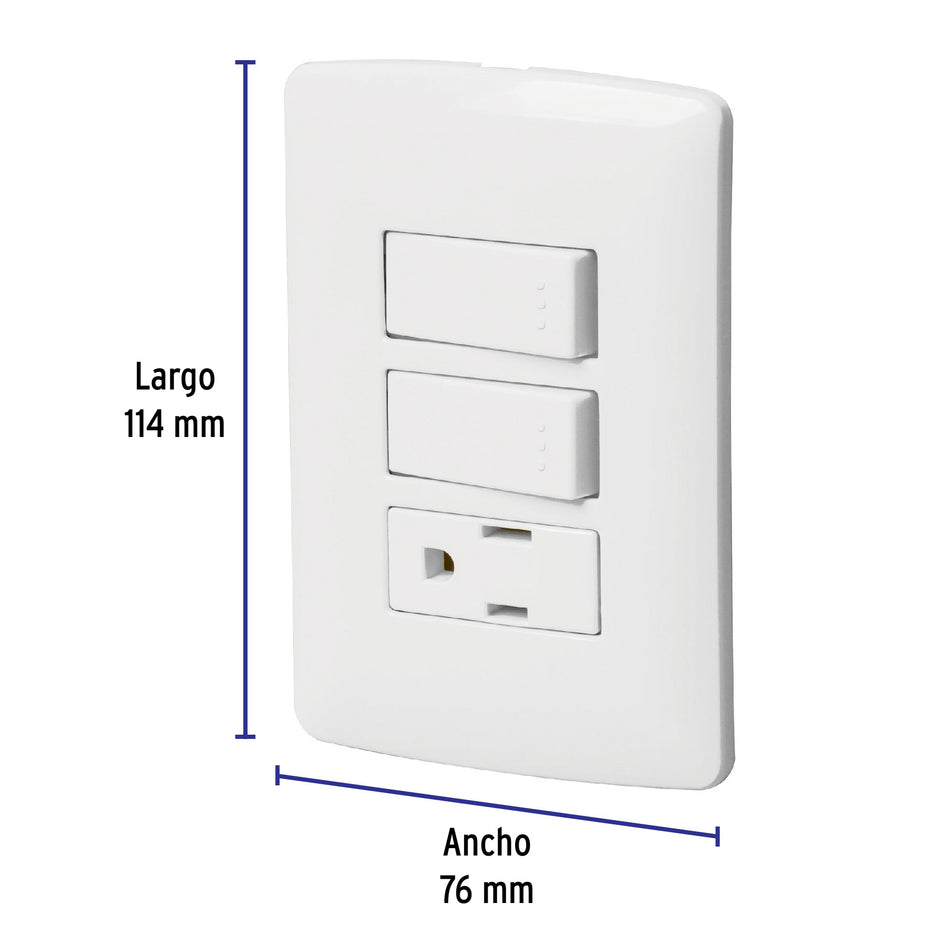 Placa armada contacto 2 interruptores,blanco, línea Italiana Caja con 3, 46456