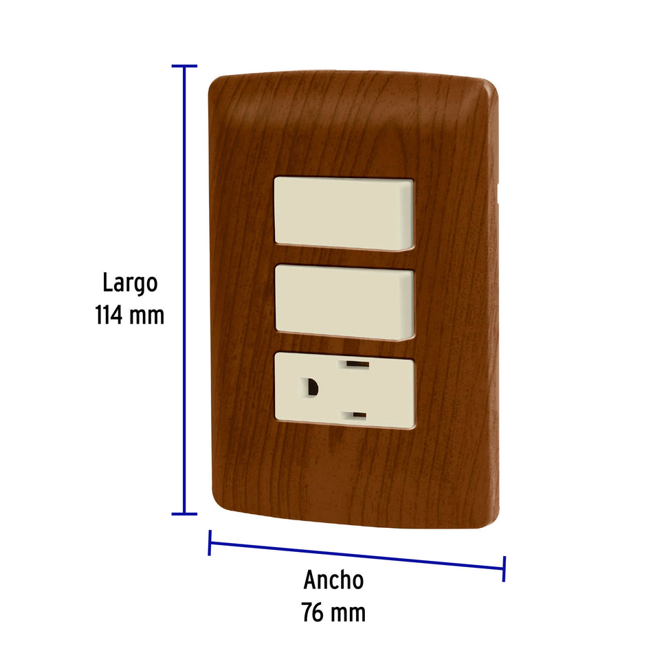 Placa armada contacto 2 interruptores,madera, línea Italiana Caja con 3, 49936