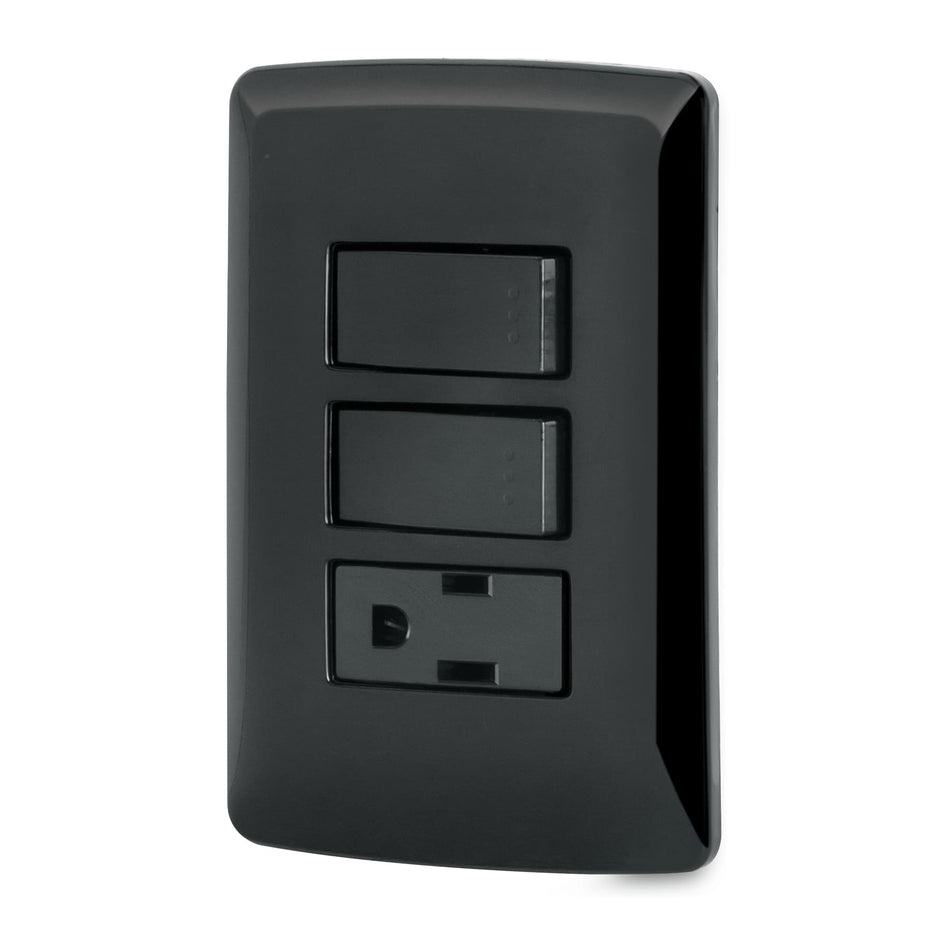 Placa armada contacto 2 interruptores,negro, línea Italiana Caja con 3, 47592
