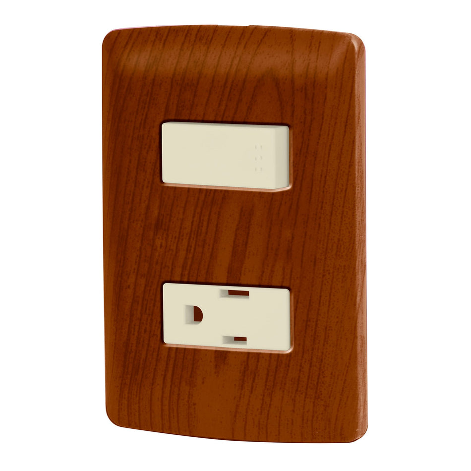 Placa armada contacto e interruptor, madera, línea Italiana Caja con 3, 49935