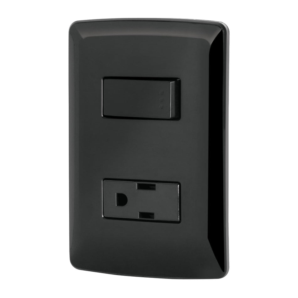 Placa armada contacto e interruptor, negro, línea Italiana Caja con 3, 47591
