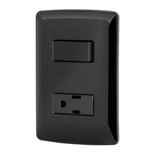 Placa armada contacto e interruptor, negro, línea Italiana Caja con 3, 47591