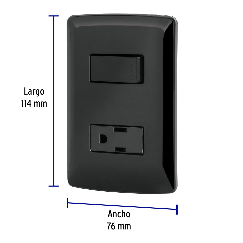 Placa armada contacto e interruptor, negro, línea Italiana Caja con 3, 47591