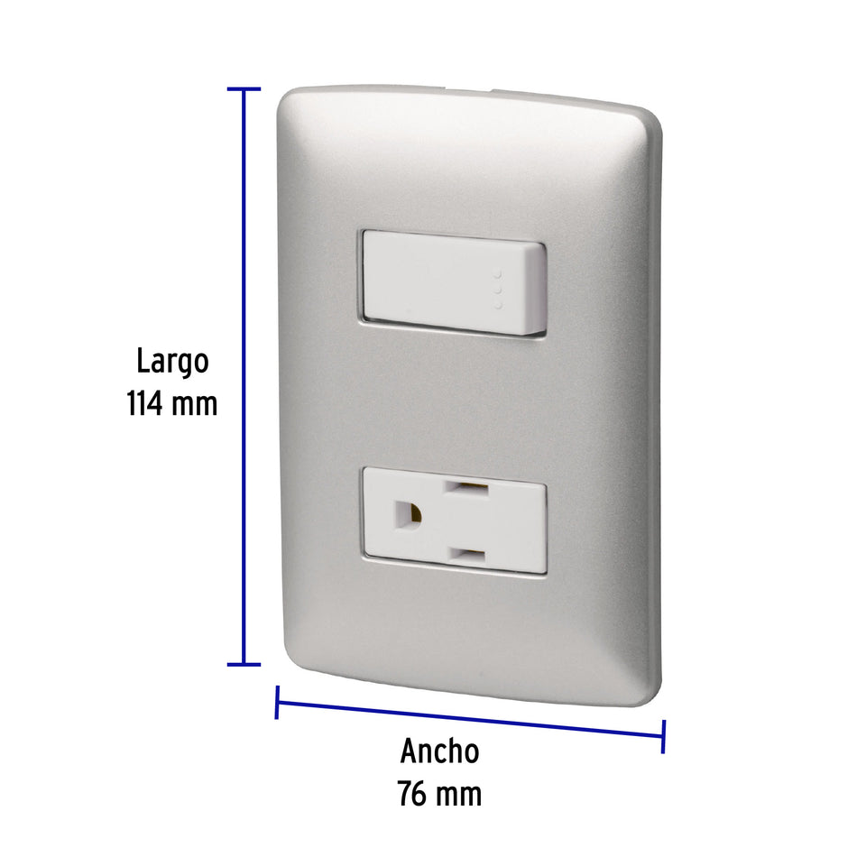 Placa armada contacto e interruptor, plata, línea Italiana Caja con 3, 46473