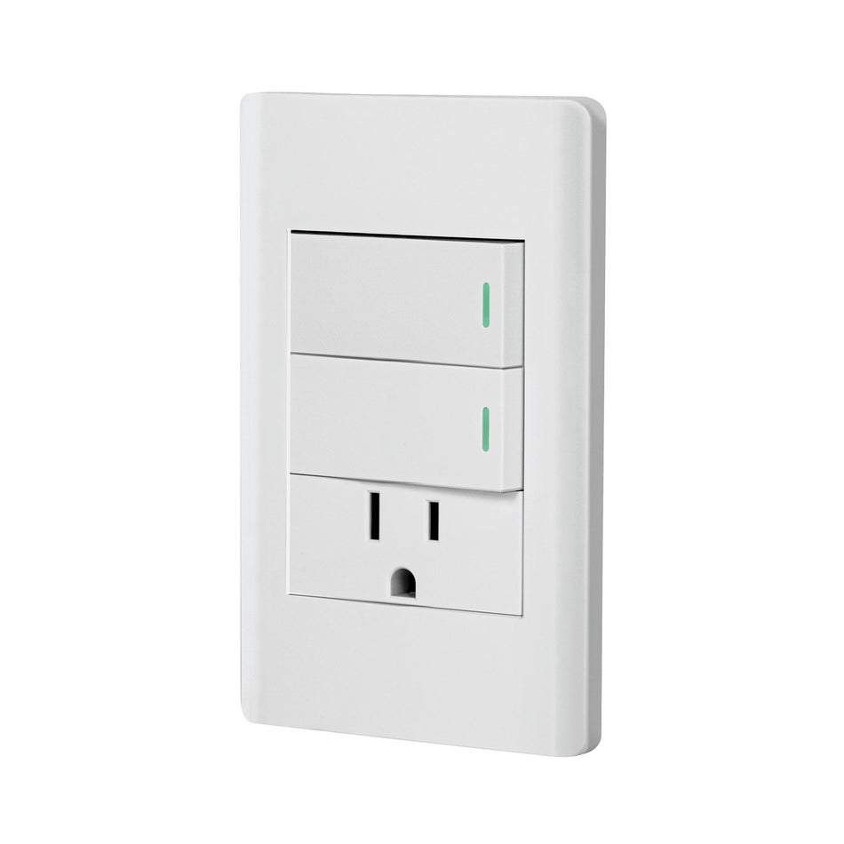 Placa armada blanca 2 interruptores y contacto 1 mód,Lisboa Caja con 3, 47967