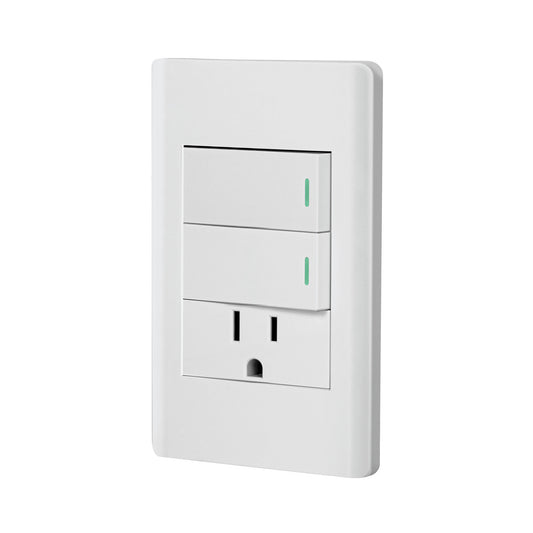 Placa armada blanca 2 interruptores y contacto 1 mód,Lisboa Caja con 3, 47967