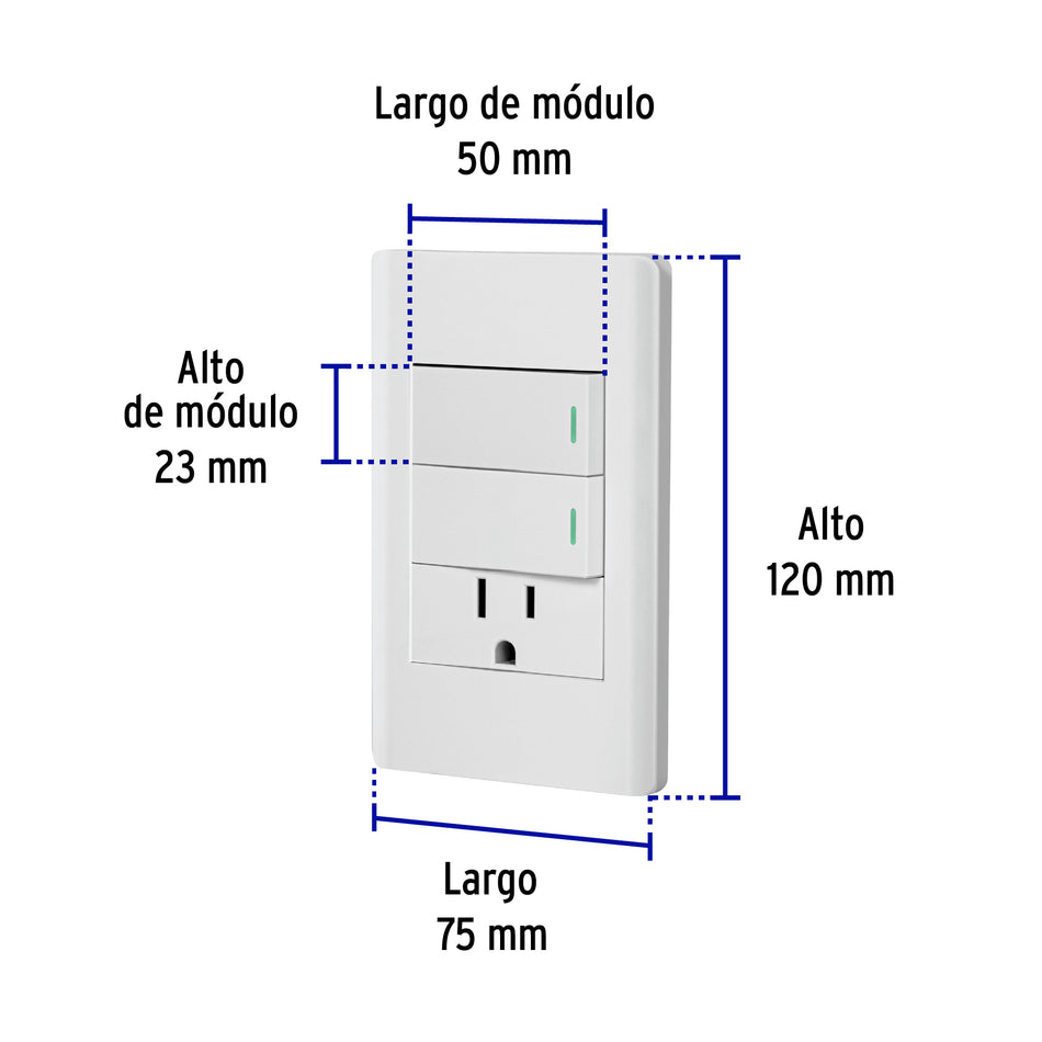 Placa armada blanca 2 interruptores y contacto 1 mód,Lisboa Caja con 3, 47967