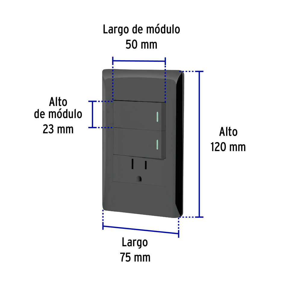 Placa armada negra 2 interruptores y contacto 1 mód,Lisboa Caja con 3, 47900