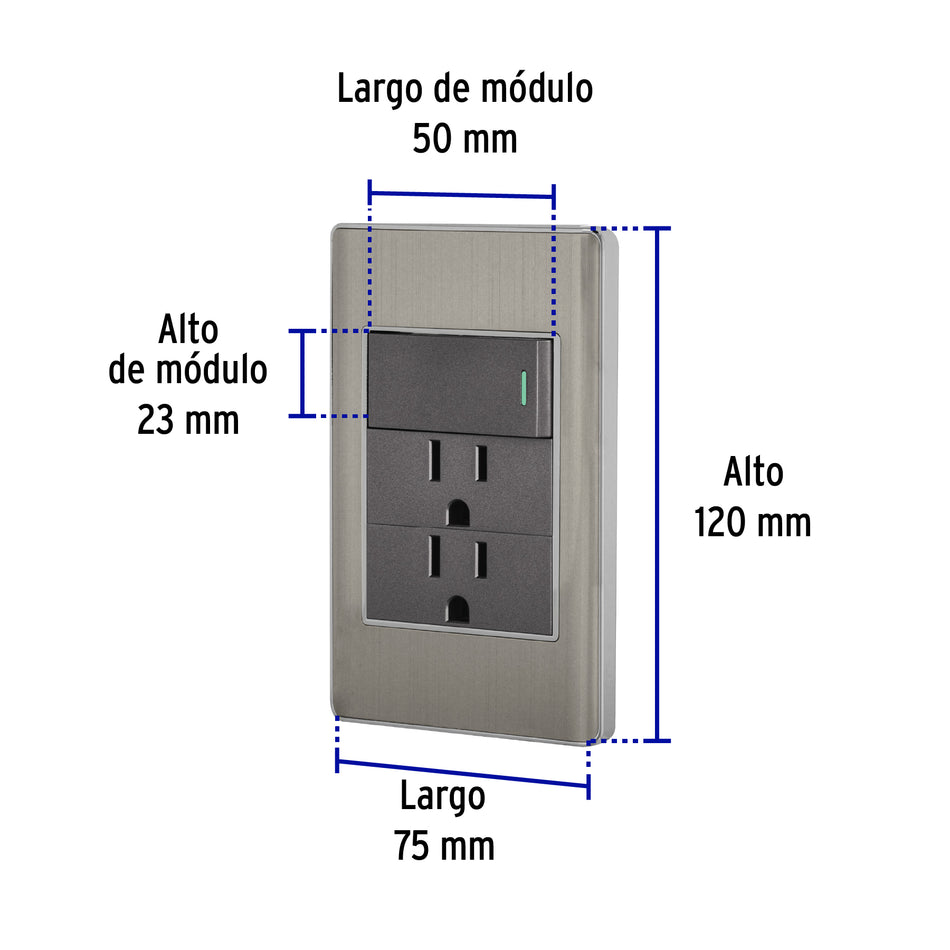 Placa armada acero interruptor y 2 contactos 1 mód, Lisboa Caja con 3, 47848