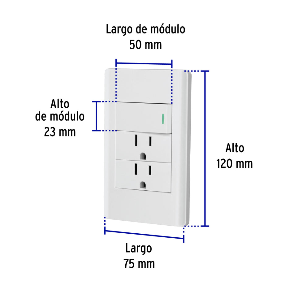 Placa armada blanca interruptor y 2 contactos 1 mód, Lisboa Caja con 3, 47968