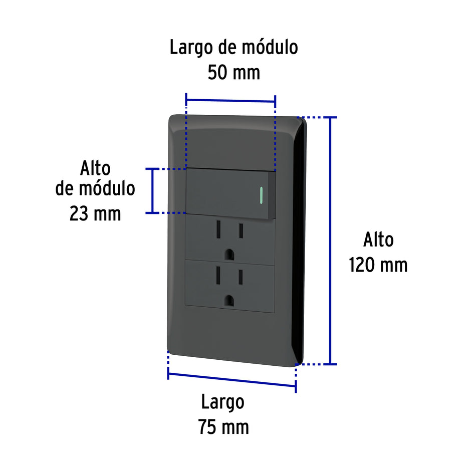 Placa armada negra interruptor y 2 contactos 1 mód, Lisboa Caja con 3, 47901