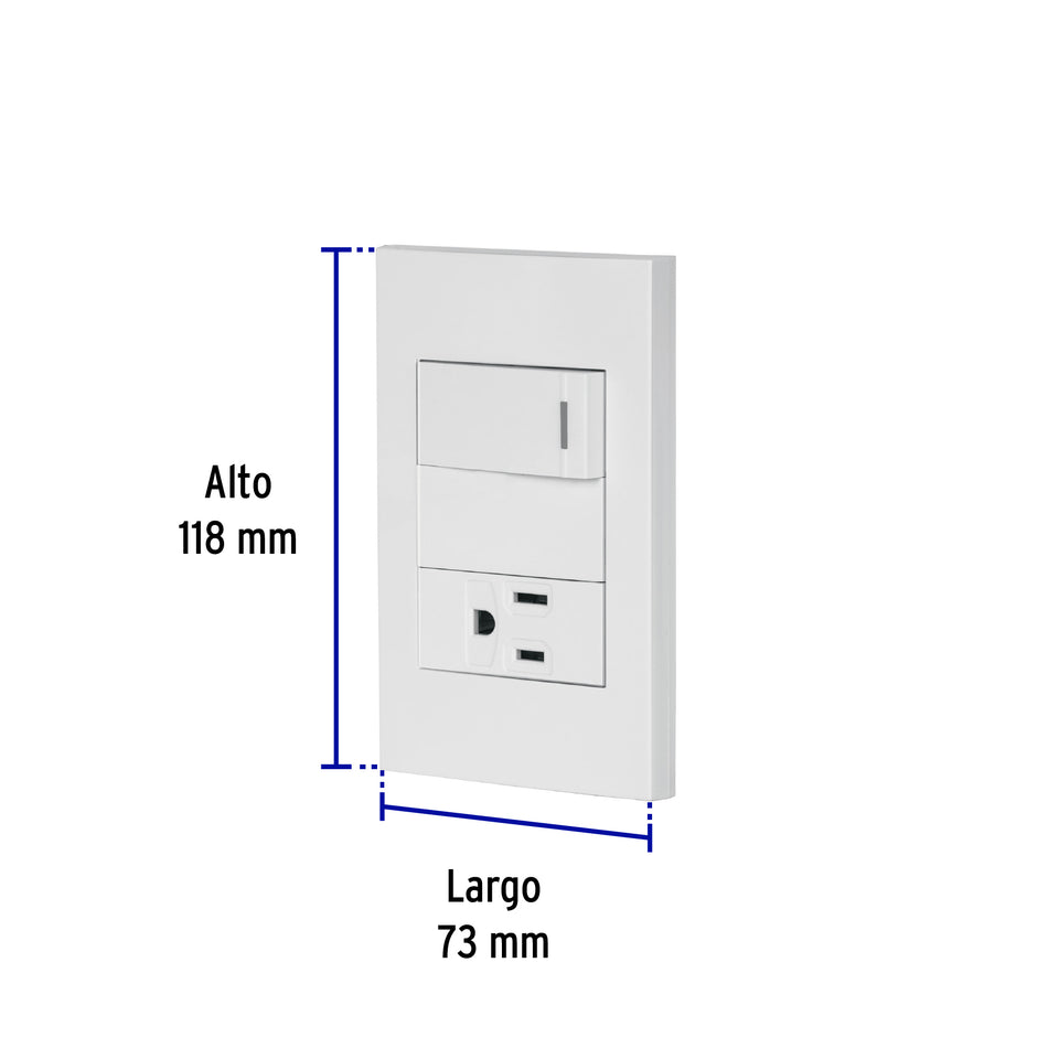 Placa armada 1 interruptor,1 contacto,1mod, Española, blanco Caja con 3, 45590