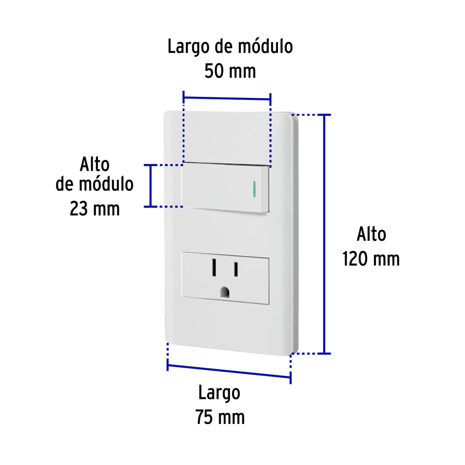 Placa armada blanca interruptor y contacto 1 módulo, Lisboa Caja con 3, 47965