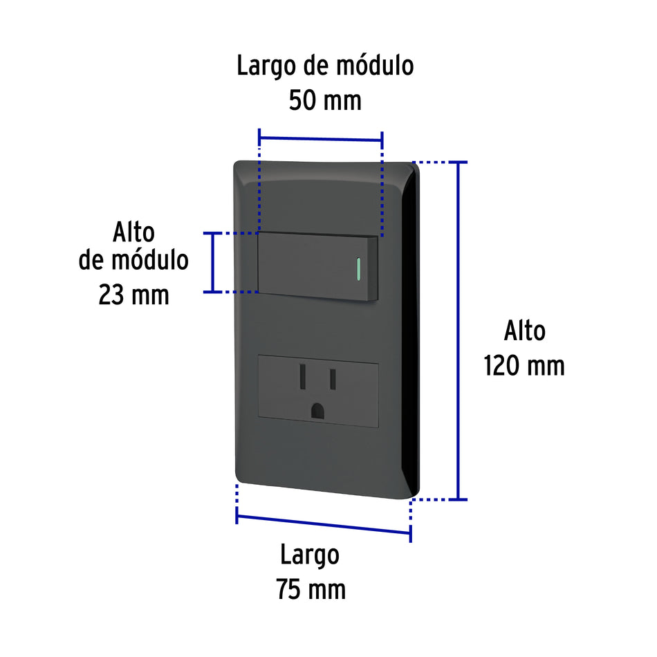 Placa armada negra interruptor y contacto 1 módulo, Lisboa Caja con 3, 47898