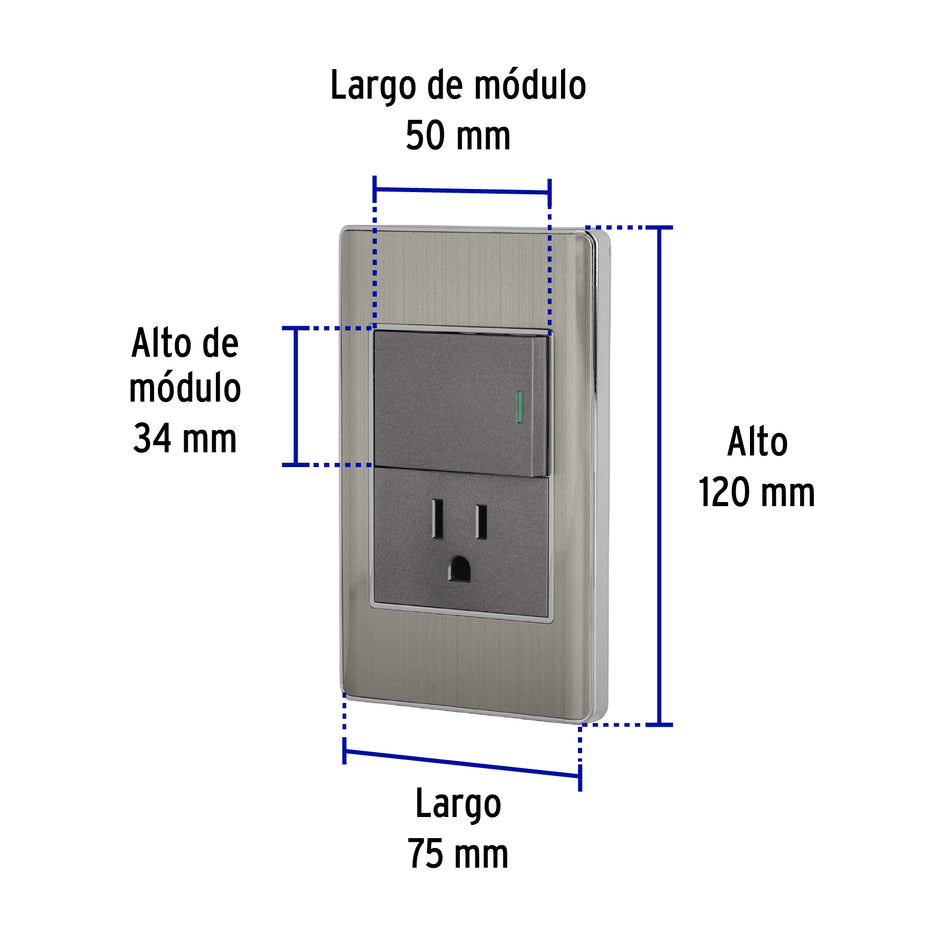 Placa armada acero interruptor y contacto 1.5 mód, Lisboa Caja con 3, 47846