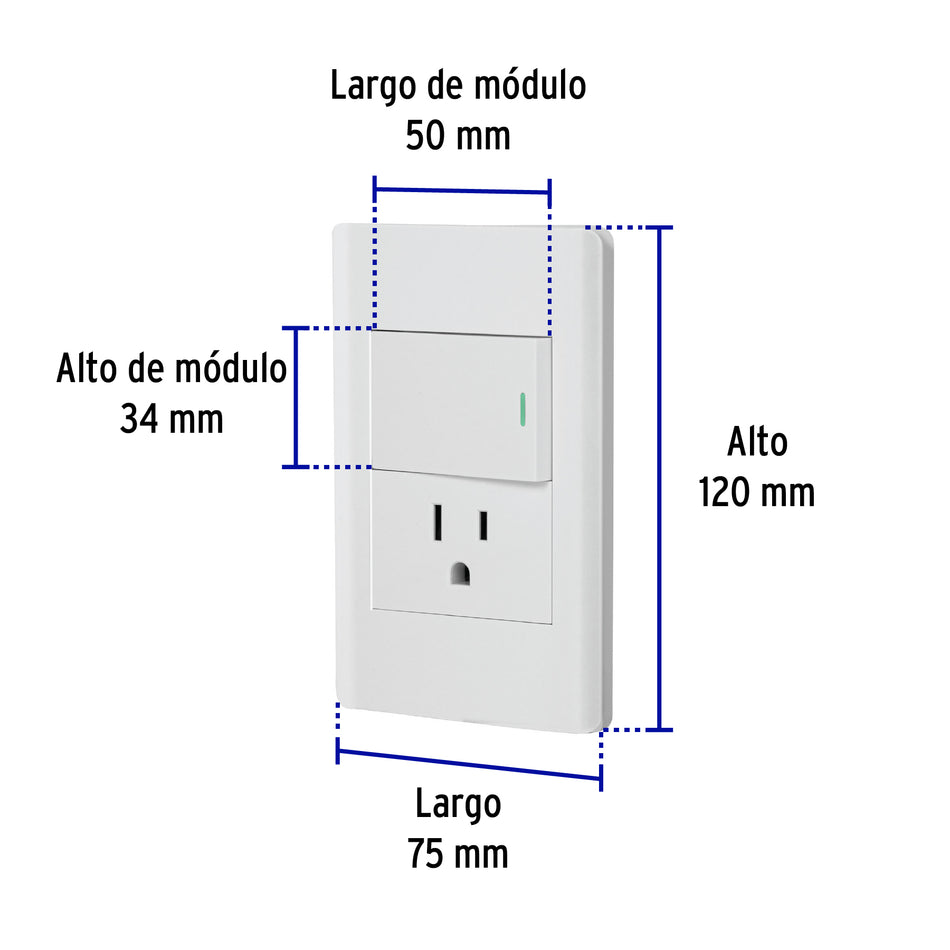Placa armada blanca interruptor y contacto 1.5 mód, Lisboa Caja con 3, 47966