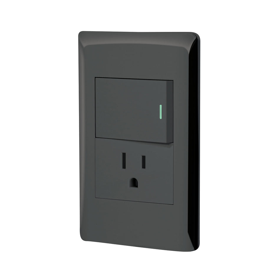 Placa armada negra interruptor y contacto 1.5 mód, Lisboa Caja con 3, 47899