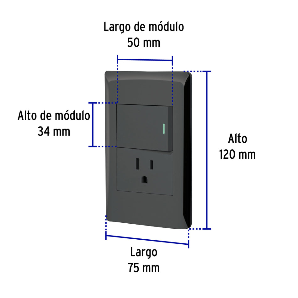 Placa armada negra interruptor y contacto 1.5 mód, Lisboa Caja con 3, 47899