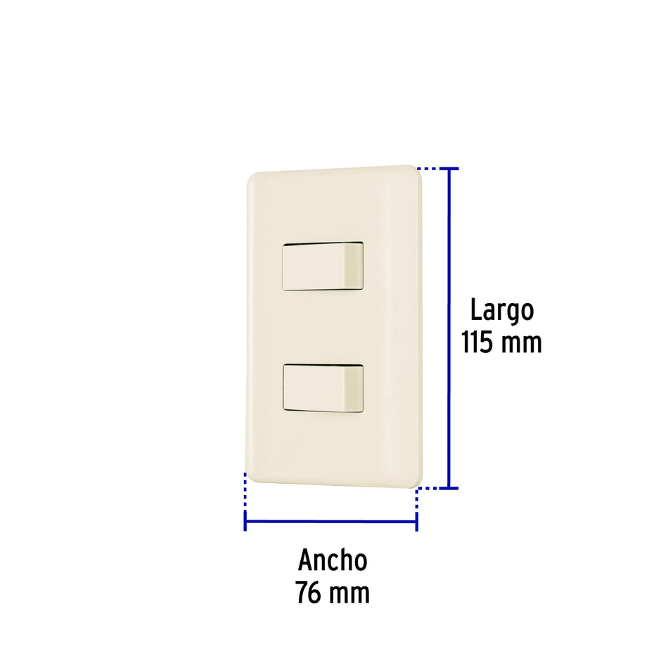 Placa armada, 2 interruptores, marfil, Volteck Caja con 10, 26640