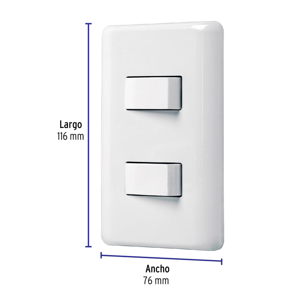 Placa armada con 2 interruptores sencillos, Volteck Basic Caja con 10, 25080