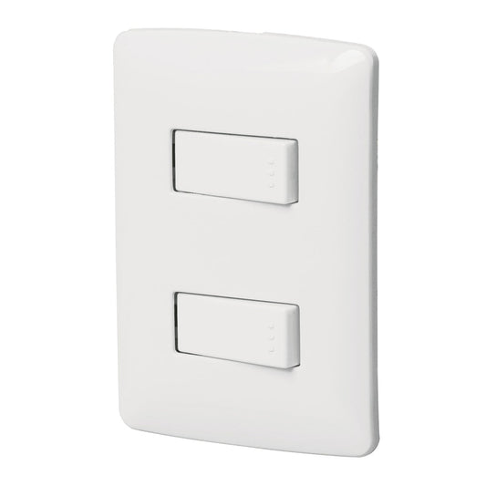 Placa armada, 2interruptores sencillos,blanco,línea Italiana Caja con 6, 46461