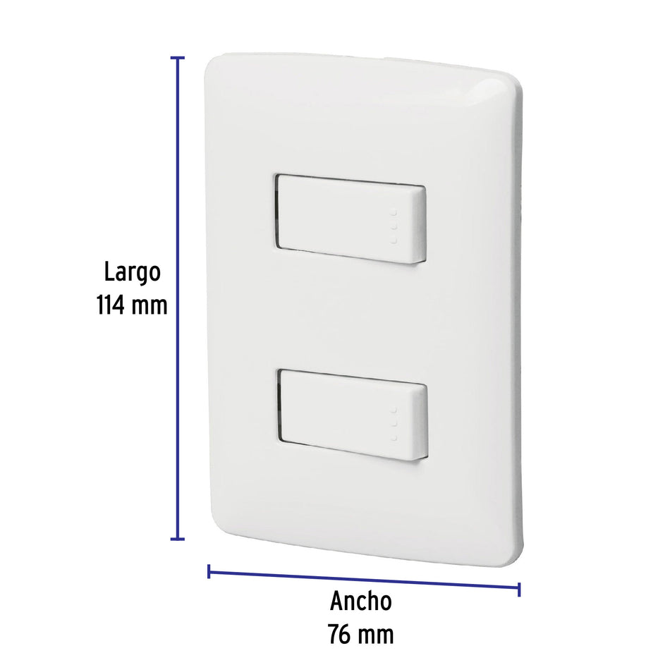 Placa armada, 2interruptores sencillos,blanco,línea Italiana Caja con 6, 46461