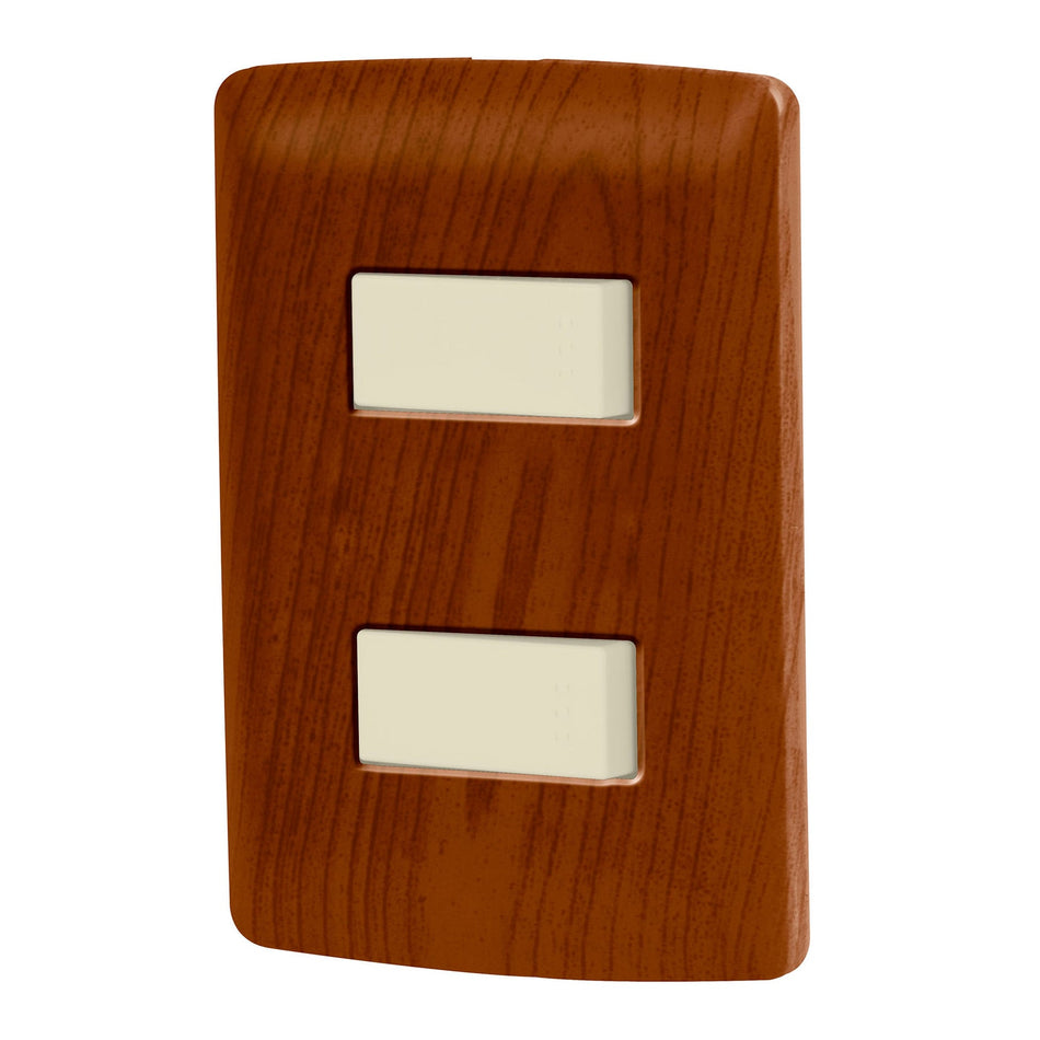 Placa armada 2 interruptores sencillos,madera,línea Italiana Caja con 3, 49925