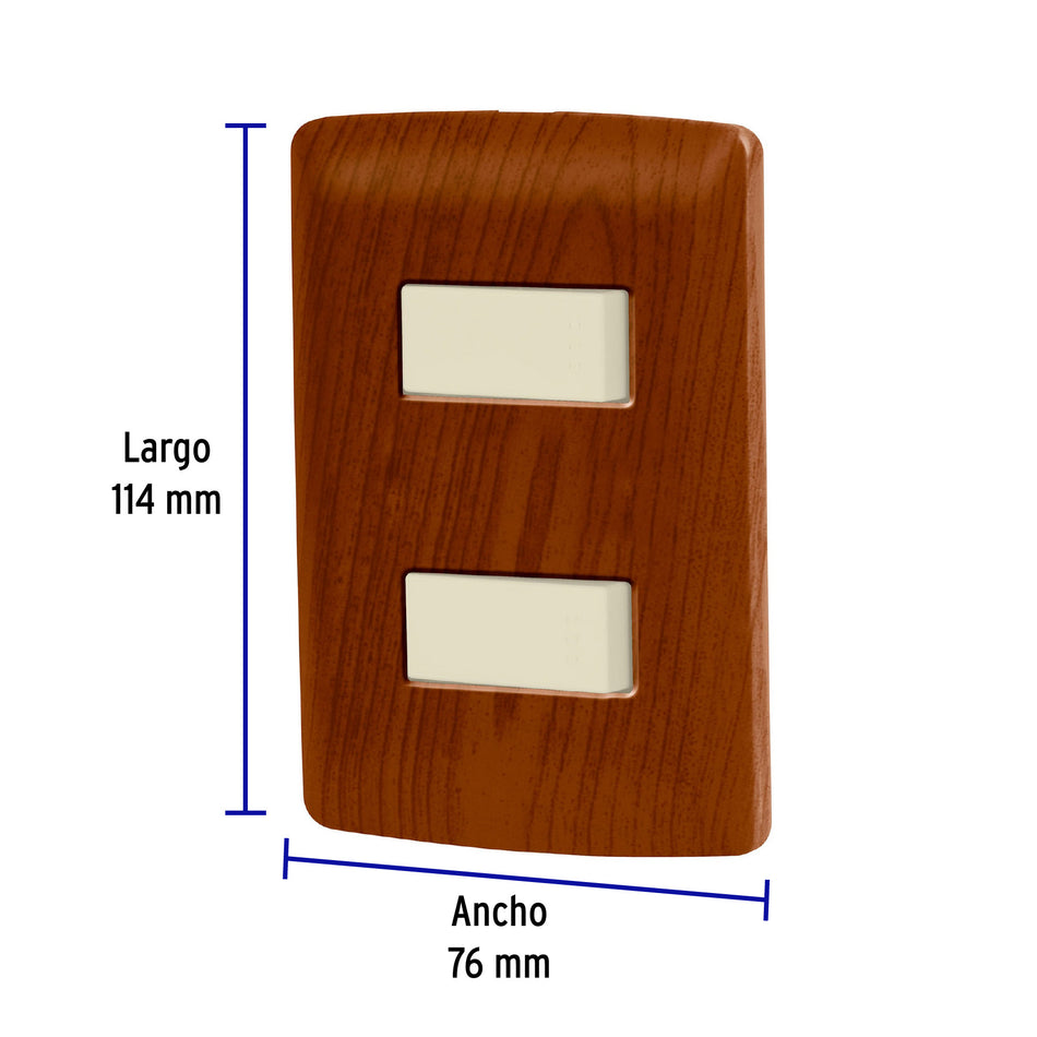 Placa armada 2 interruptores sencillos,madera,línea Italiana Caja con 3, 49925