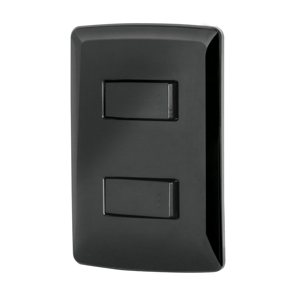 Placa armada, 2 interruptores sencillos,negro,línea Italiana Caja con 3, 47597