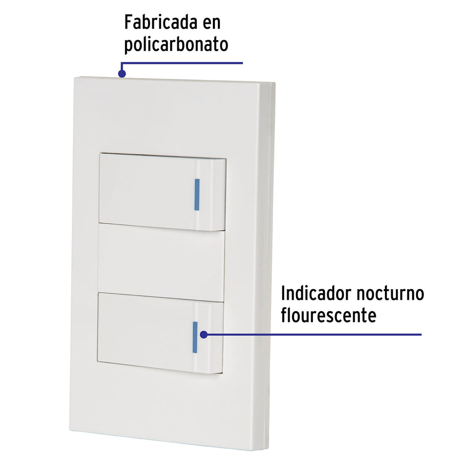 Placa armada 2 interruptores, 1 módulo, Española, blanco Caja con 3, 45596