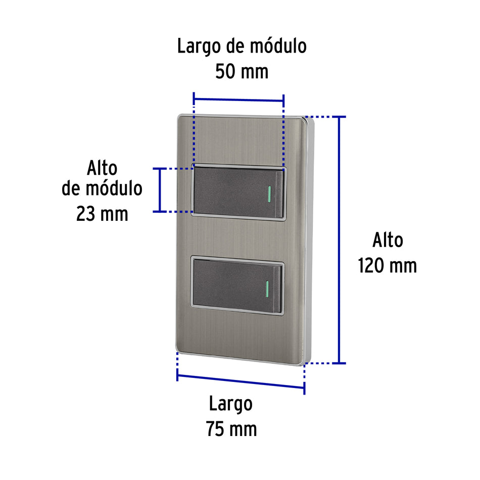 Placa armada acero 1 interruptor y 1 de 3 vías 1 mód,Lisboa Caja con 3, 47835