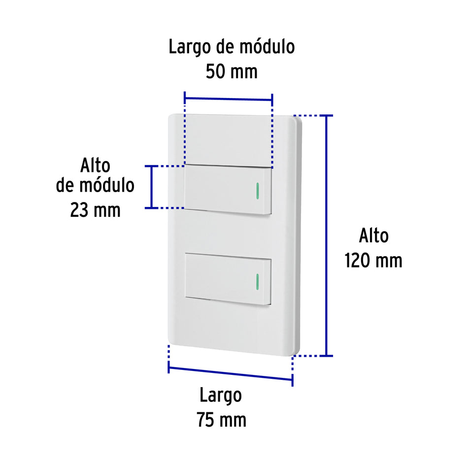 Placa armada blanca 1 interruptor y 1 de 3 vías 1 mód, Lisbo Caja con 3, 47955