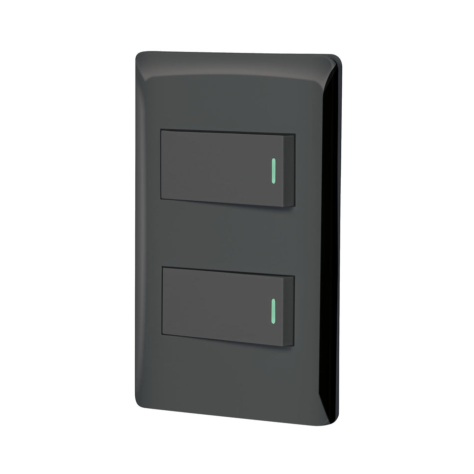 Placa armada negra 1 interruptor y 1 de 3 vías 1 mód,Lisboa Caja con 3, 47888