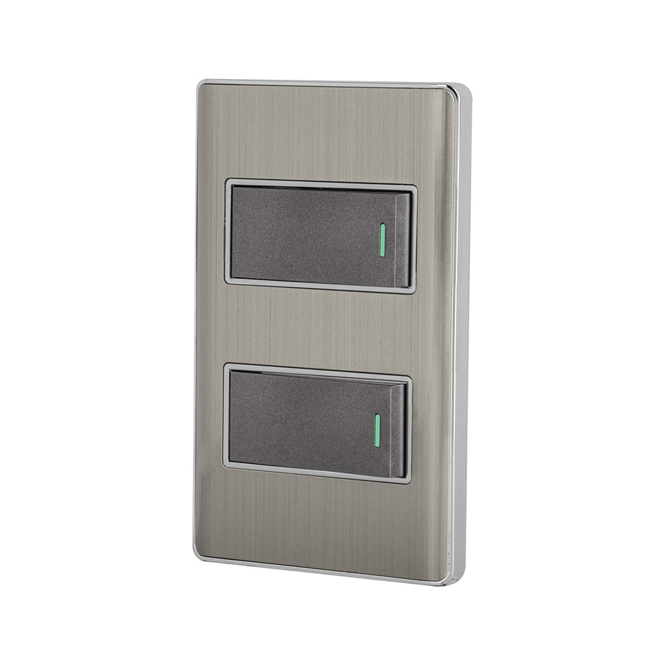 Placa armada acero inox con 2 interruptores 1 módulo, Lisboa Caja con 3, 47834