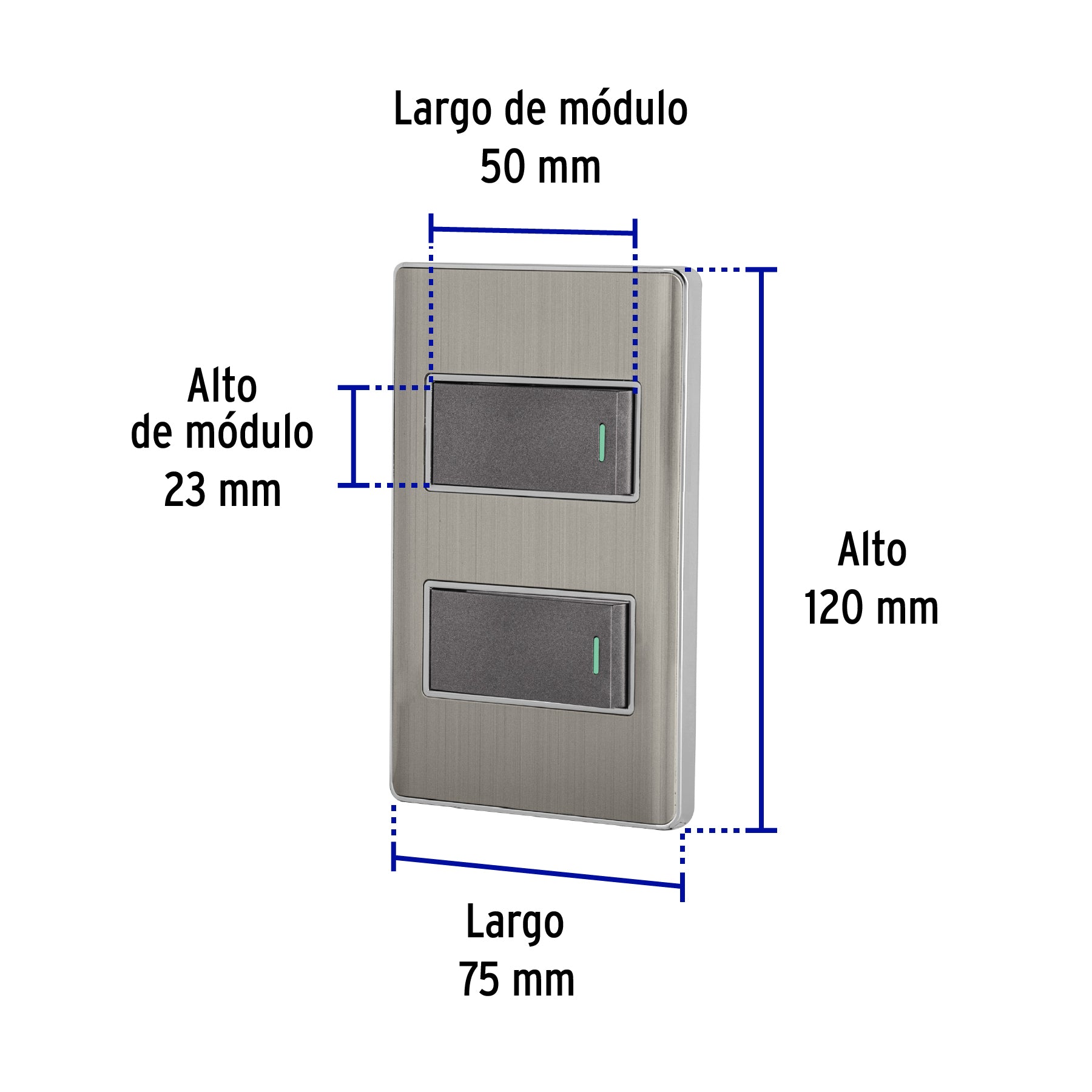 Placa armada acero inox con 2 interruptores 1 módulo, Lisboa, 47834