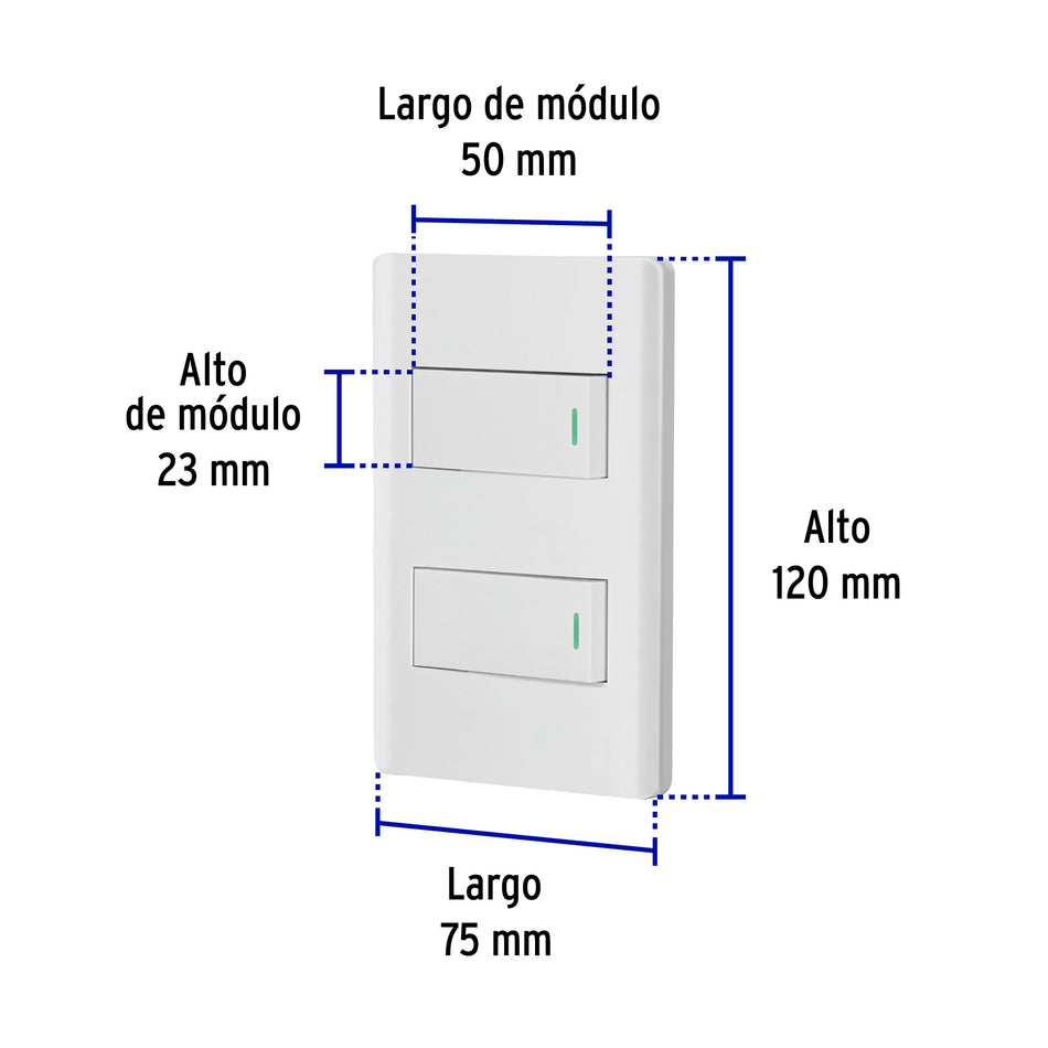 Placa armada blanca con 2 interruptores 1 módulo, Lisboa Caja con 3, 47954