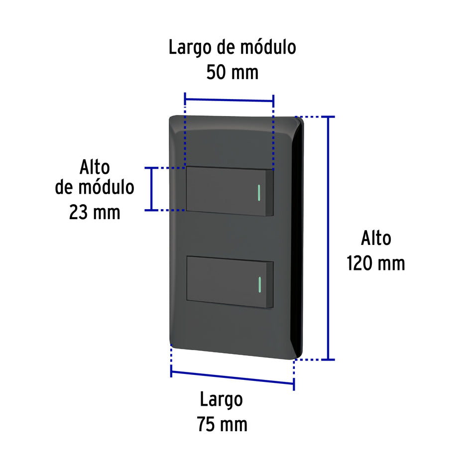 Placa armada negra con 2 interruptores 1 módulo, Lisboa Caja con 3, 47887