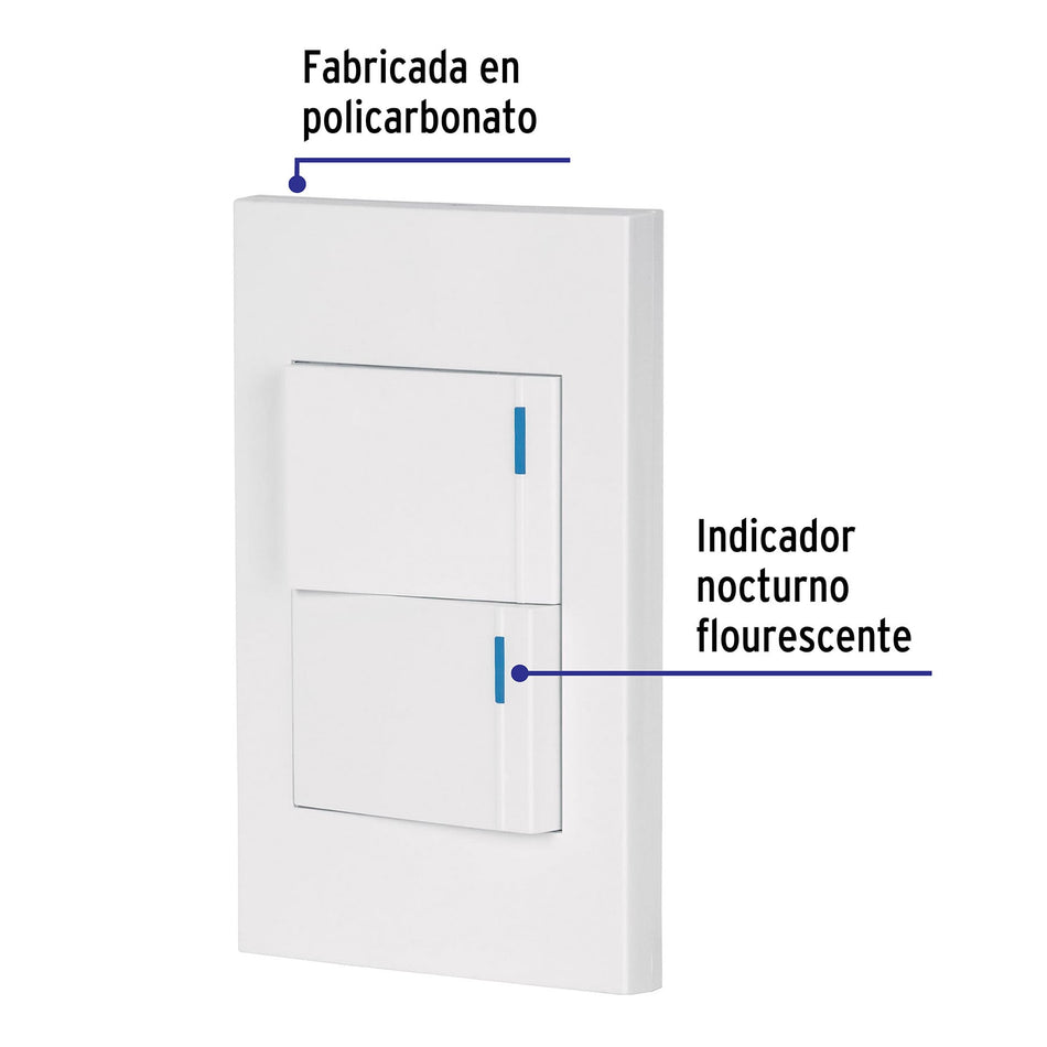 Placa armada 2 interruptores, 1.5 módulos, Española, blanco Caja con 3, 45595