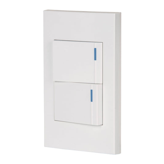 Placa armada 2interruptores 1de 3vías,1.5mod,Española blanco Caja con 3, 45601
