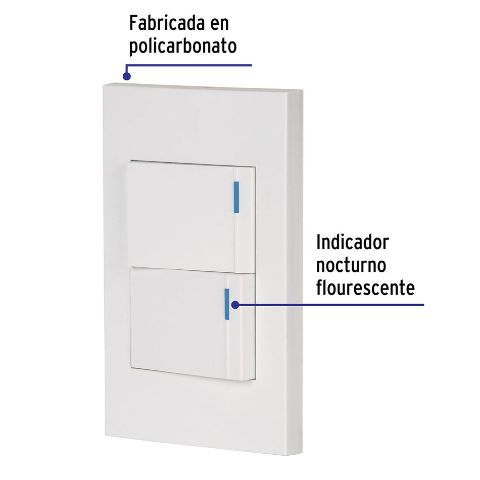 Placa armada 2interruptores 1de 3vías,1.5mod,Española blanco Caja con 3, 45601