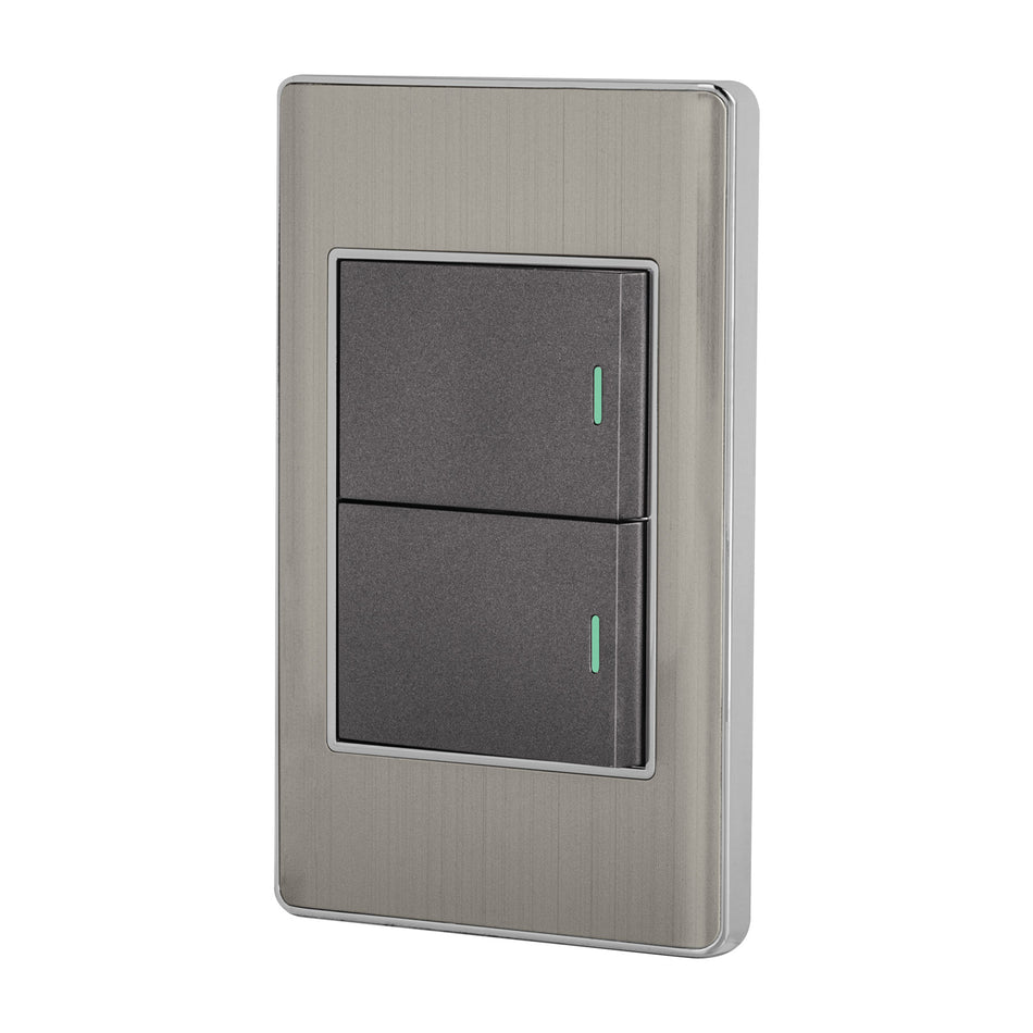 Placa armada acero 1 interruptor y 1 de 3vías 1.5mód,Lisboa Caja con 3, 47841