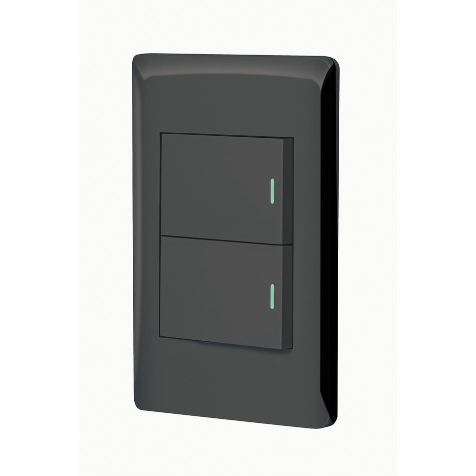 Placa armada negra 1 interruptor y 1 de 3vías 1.5mód,Lisboa Caja con 3, 47894